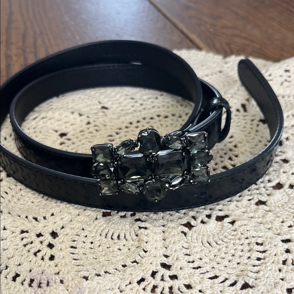 Lauren Ralph Lauren black stone embellished, faux snakeskin belt